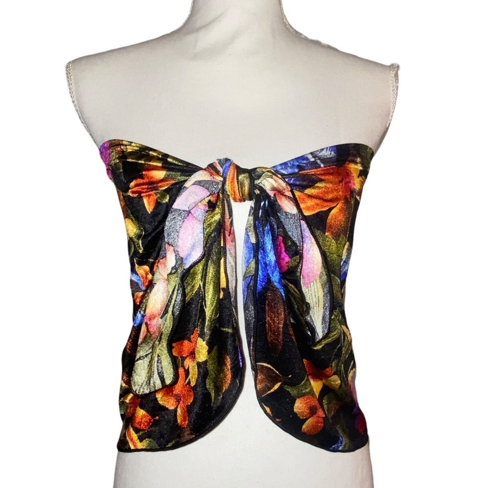 Ladies Tropical Patterned Sarong/Wrap/Scarf in Black w/ORG, YEL, BLU, PNK, PUR - Picture 3 of 5